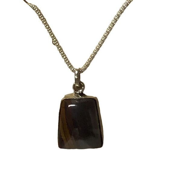 Necklace, Tiger iron pendant, NEW, Handmade, quadrangle, Sterling Silver, Handma - Picture 1 of 4